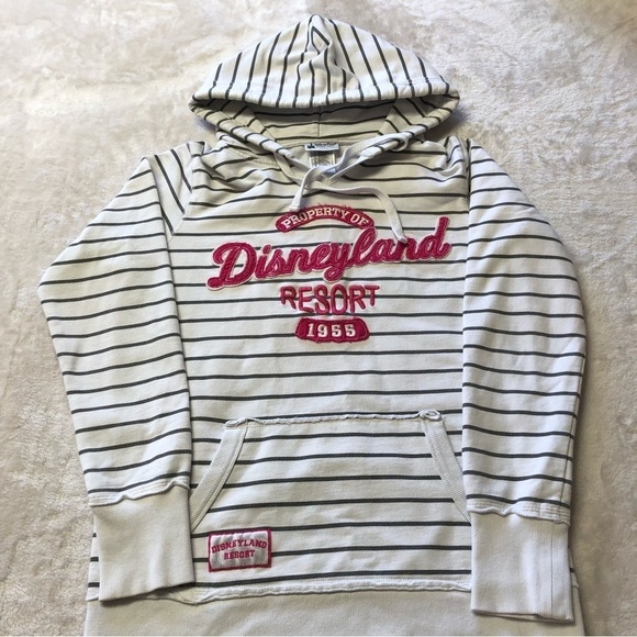 DISNEYLAND Resort White & Grey Striped Pullover Hoodie Size Med - Picture 2 of 11